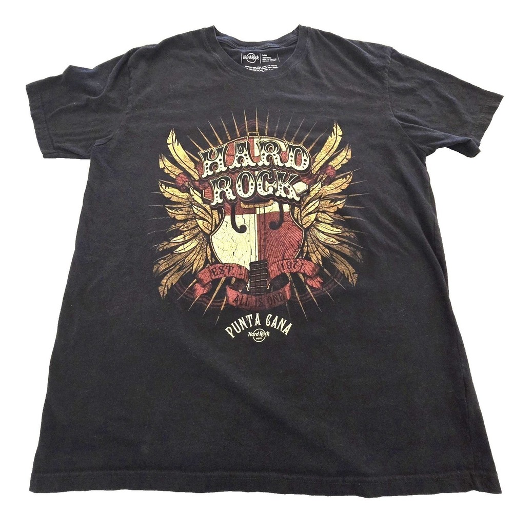 Hard‎ Rock Hotel Punta Cana T Shirt L Black Graphic Tee 21x27 Cotton Distressed